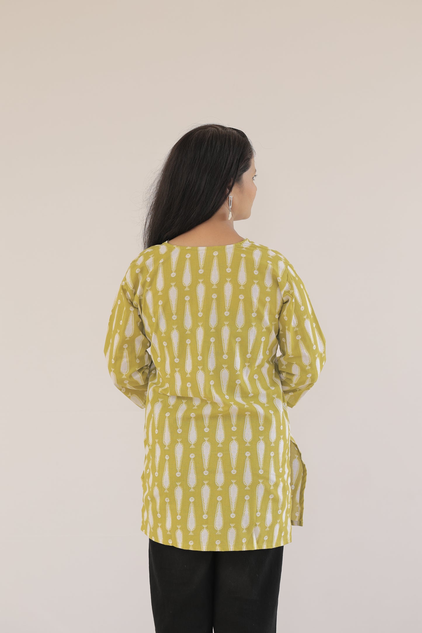 Bright Yellow Casual Kurti with Elegant Patterns"