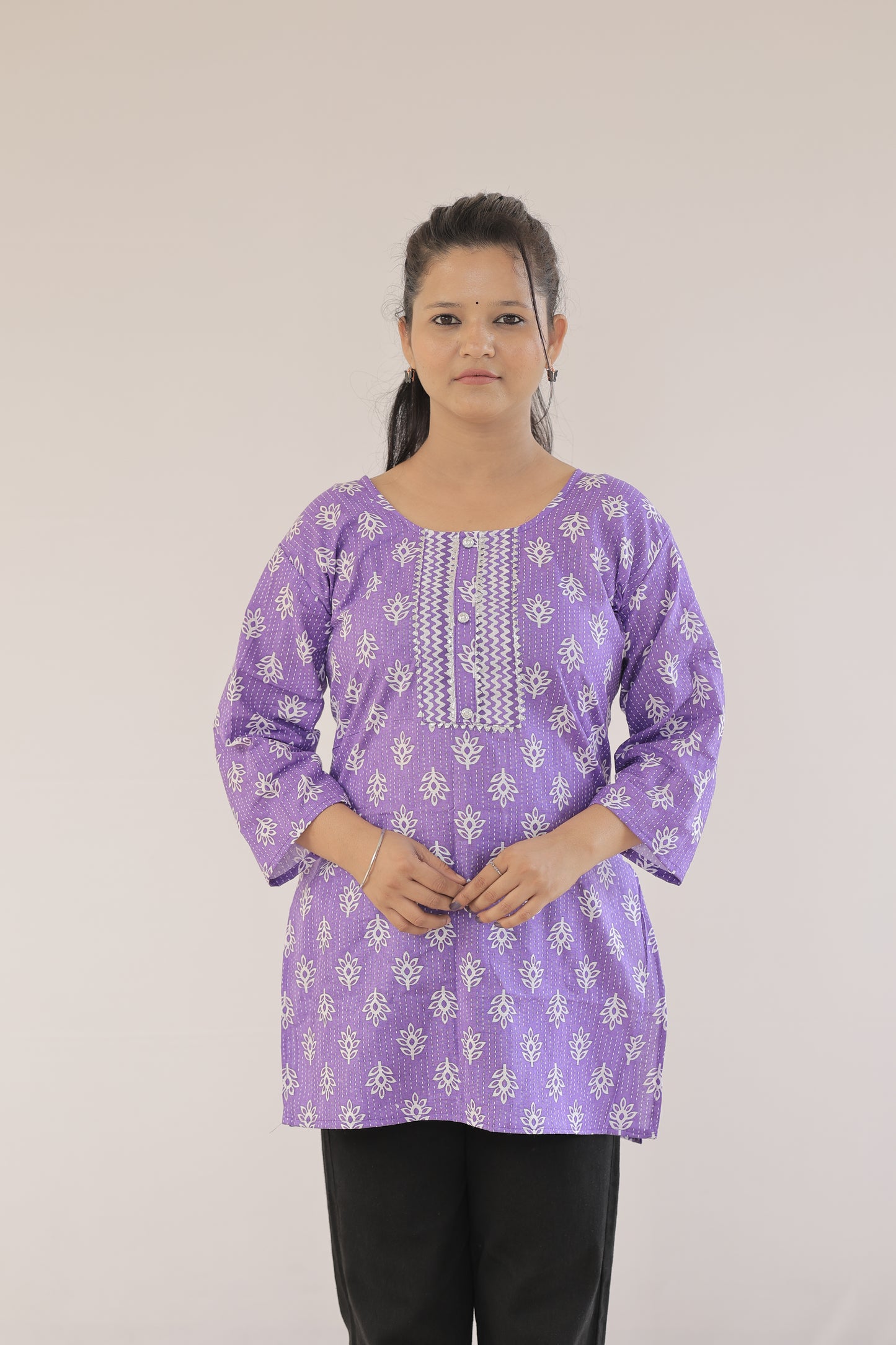 Purple Blossom Cotton Kurti