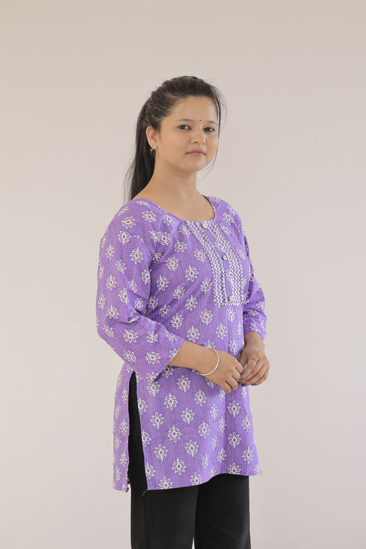 Purple Blossom Cotton Kurti