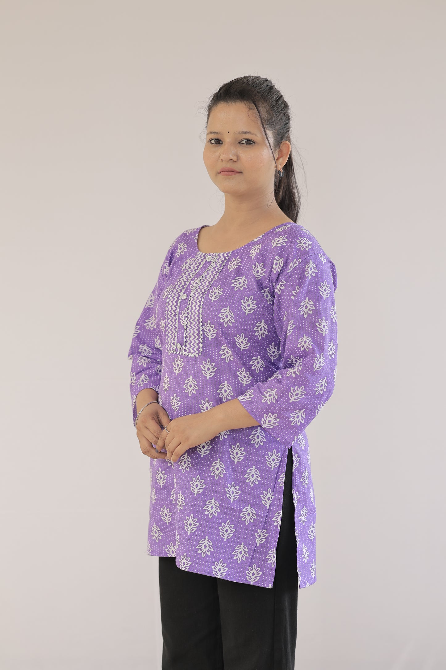 Purple Blossom Cotton Kurti