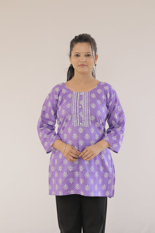 Purple Blossom Cotton Kurti